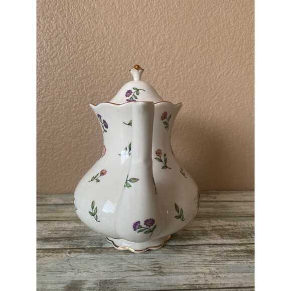 Burton + Burton Morning Meadows Teapot Butterflies Bees Flower Gold Trim - 4 Cup - Picture 13 of 16